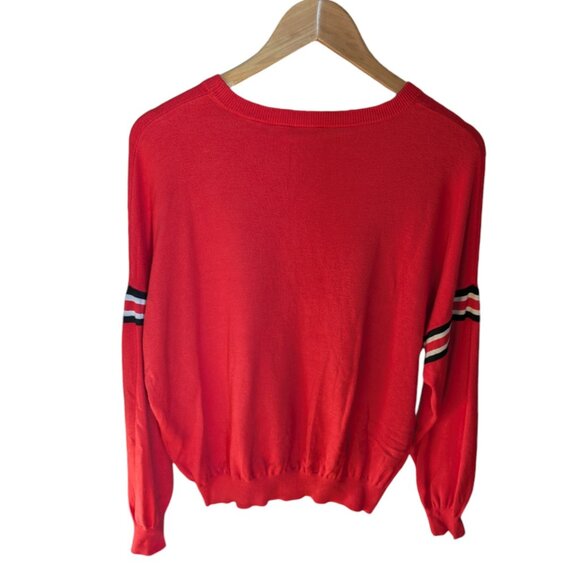 Simons Red Oversized Long Sleeve Sweater with Lined Detail Women Large - Picture 5 of 11